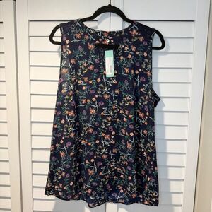 Crescent Gracelynn Navy Floral Keyhole Blouse Stitch Fix‎ Lace Back XL New